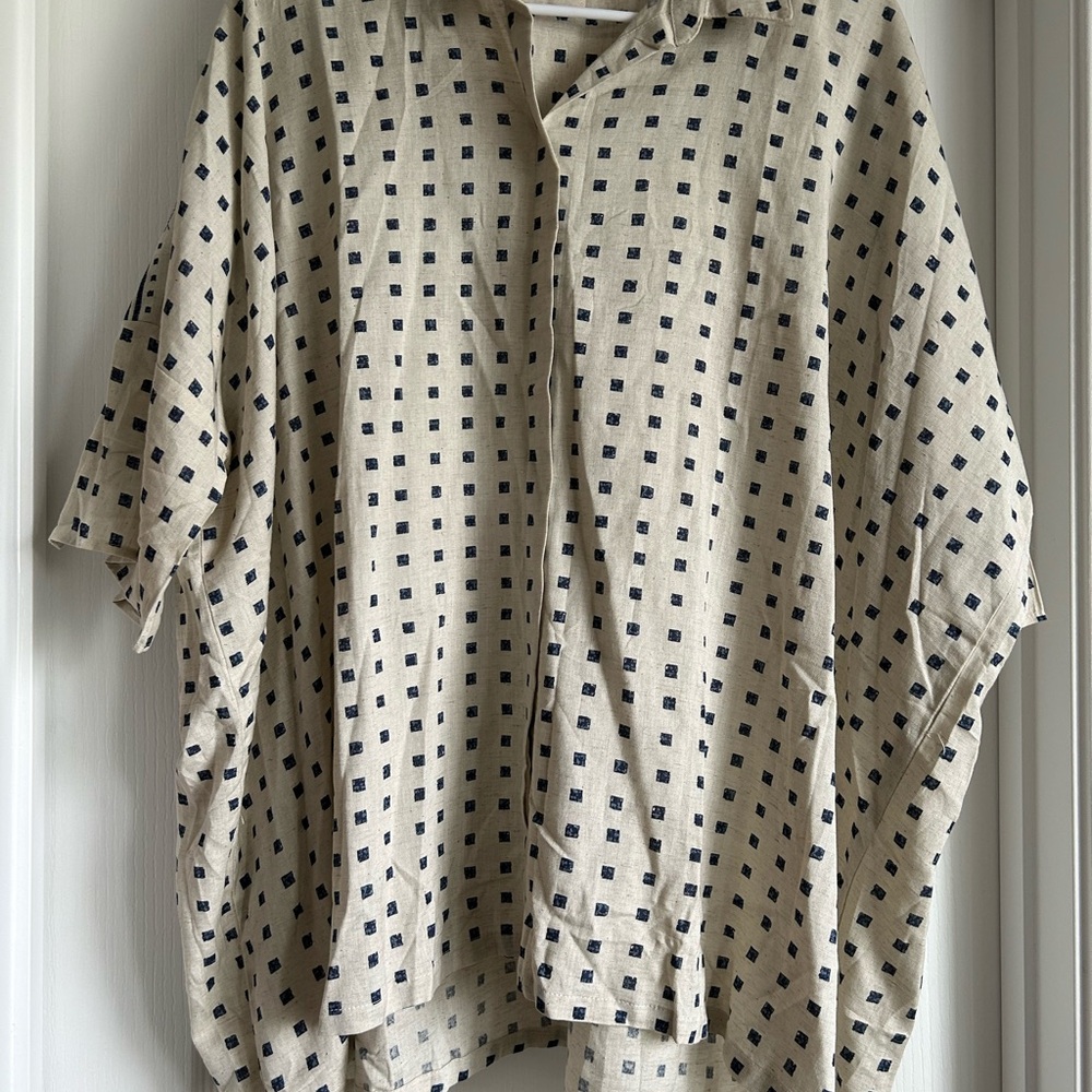 Coastal Navy Blue Patterned Button Down Top